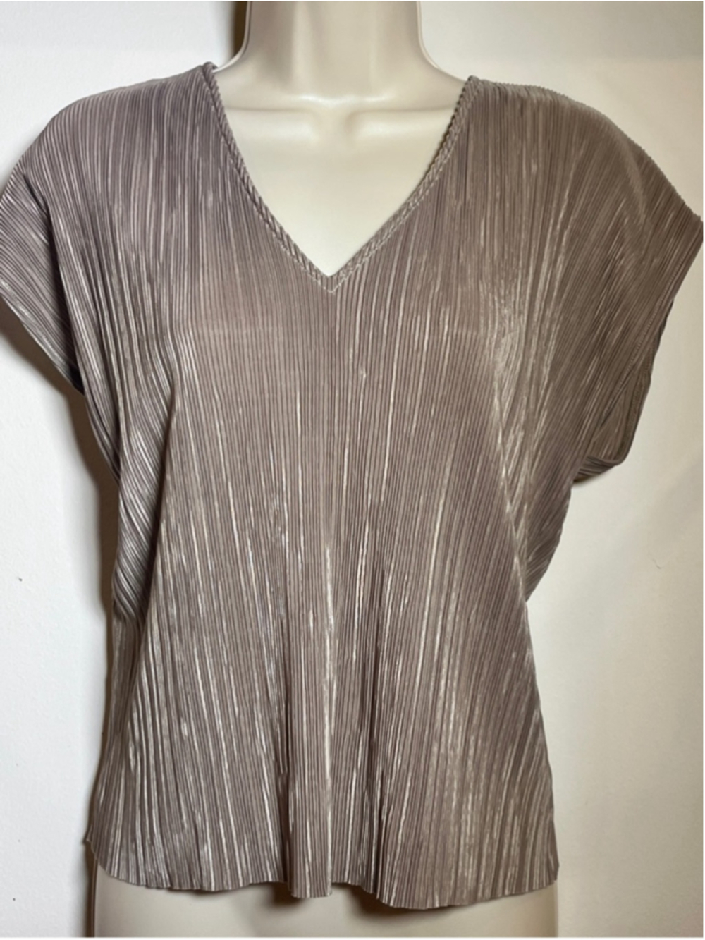 MNG Suit Top Pleated Stretch V-Neck Women's Top Medium Boho Office